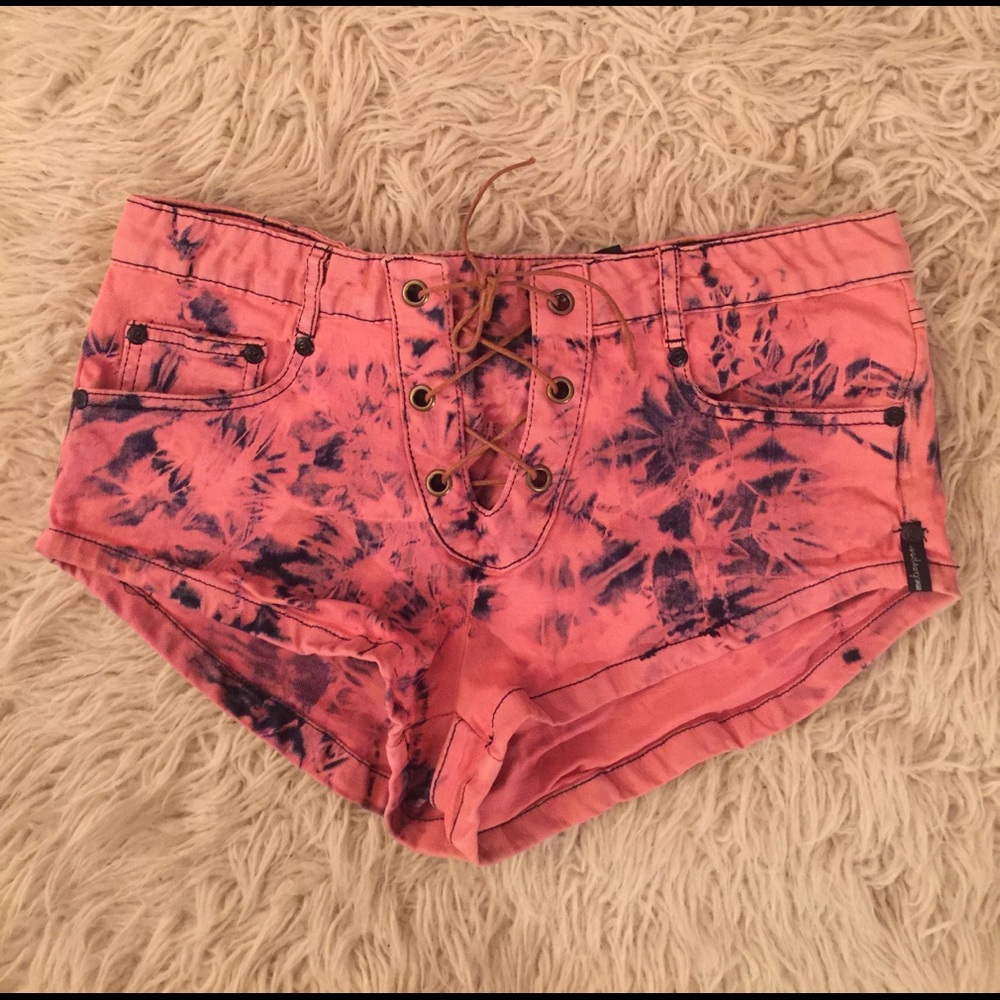 One Teaspoon sixties tie dye lace up jean shorts