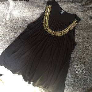 Black Scoop-neck top with gold detailing