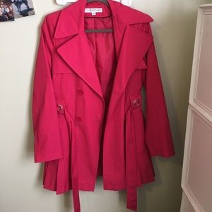 Pink belted rain coat