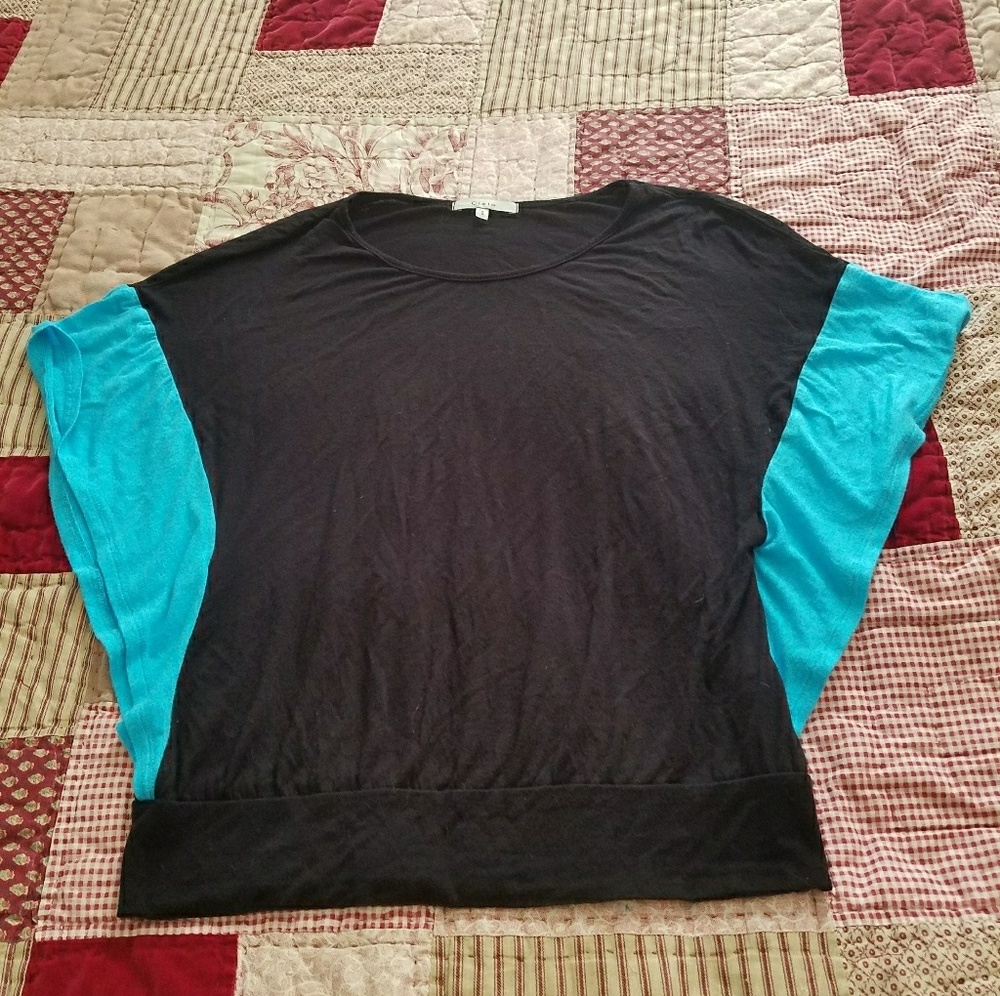 Black, blue sleeve Cielo shirt.