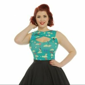 Lindy Bop Alicia Flying penguin print top