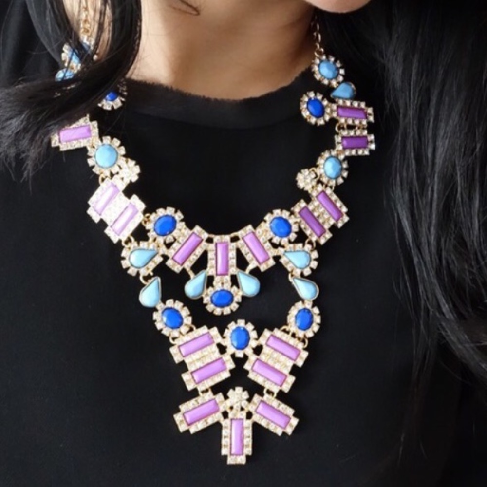 July Sale! Orchid/Blue Statement Necklace