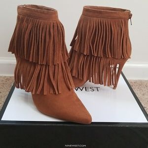 Nine West Chestnut Suede Fringe Ankle Bootie