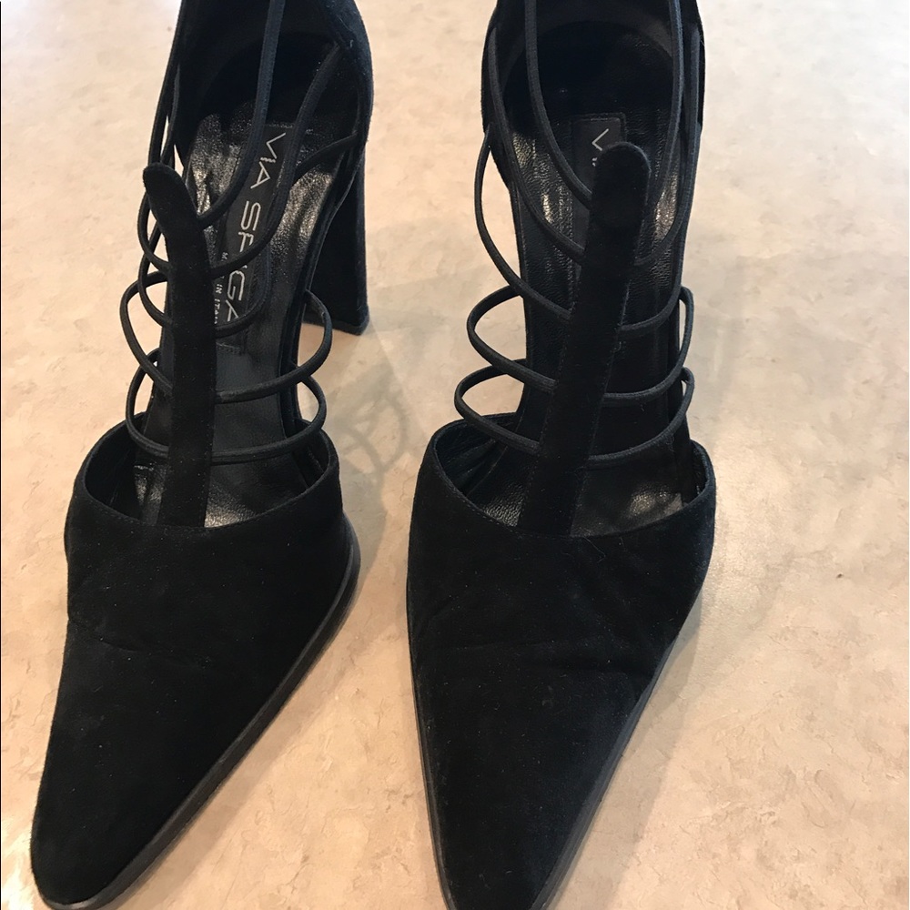 Black suede point toe