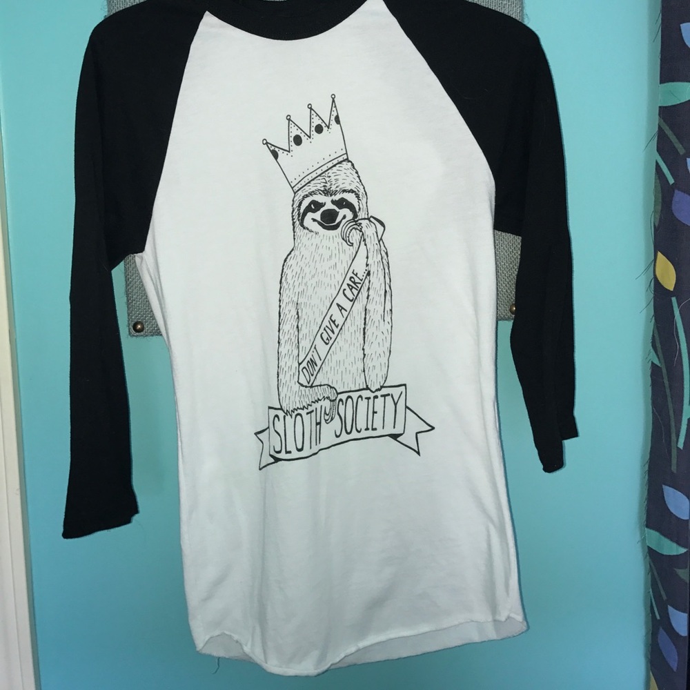 RARE sloth society baseball tee