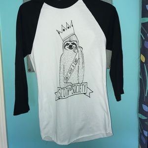 RARE sloth society baseball tee