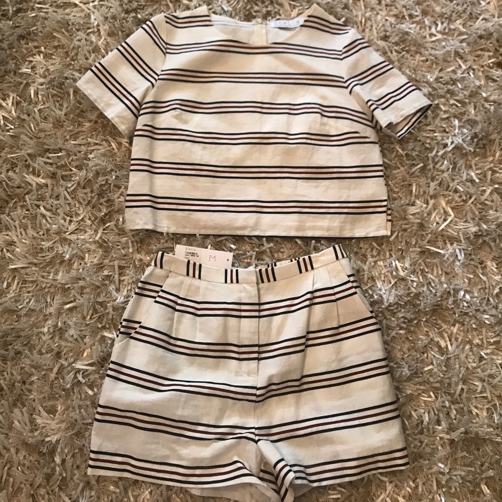 Two piece navy and red striped set