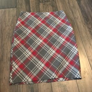 Red/Grey Plaid Pencil Skirt, Sz 6