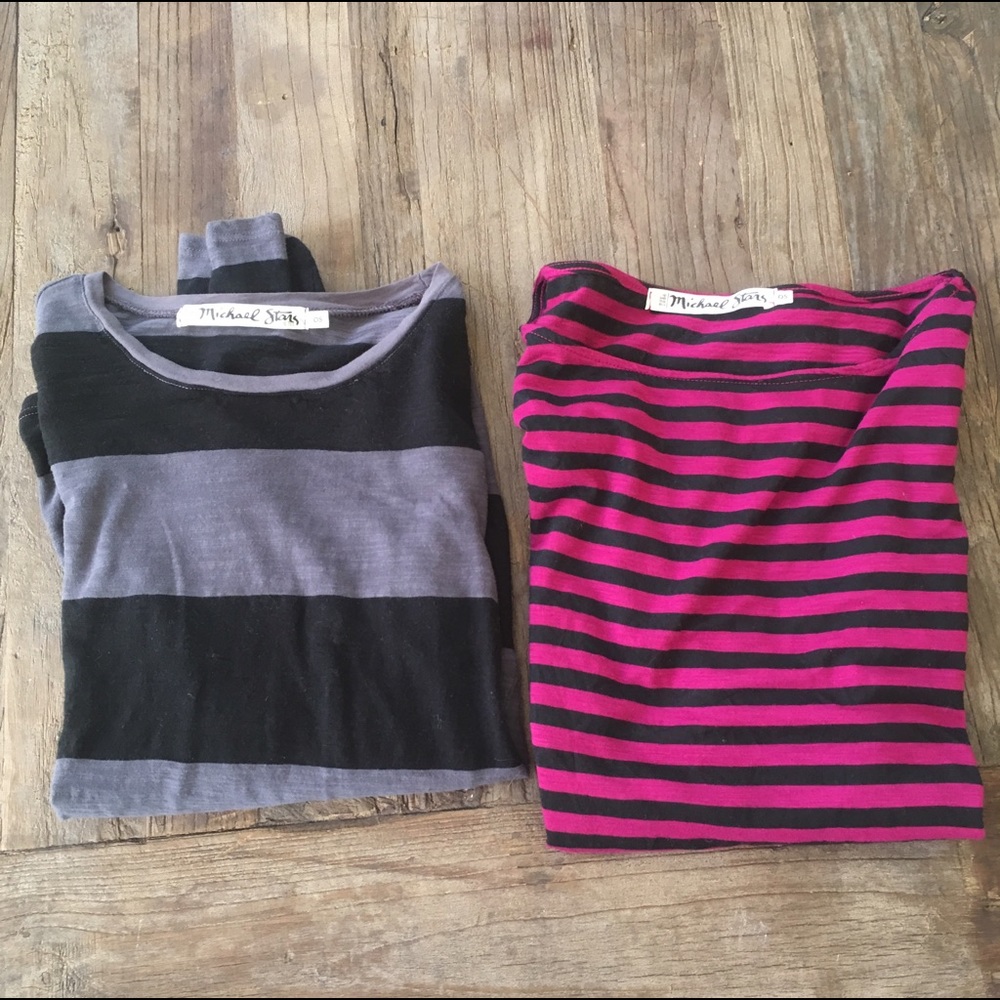 Bundle of 2 Michael Stars Longsleeve Striped Tops