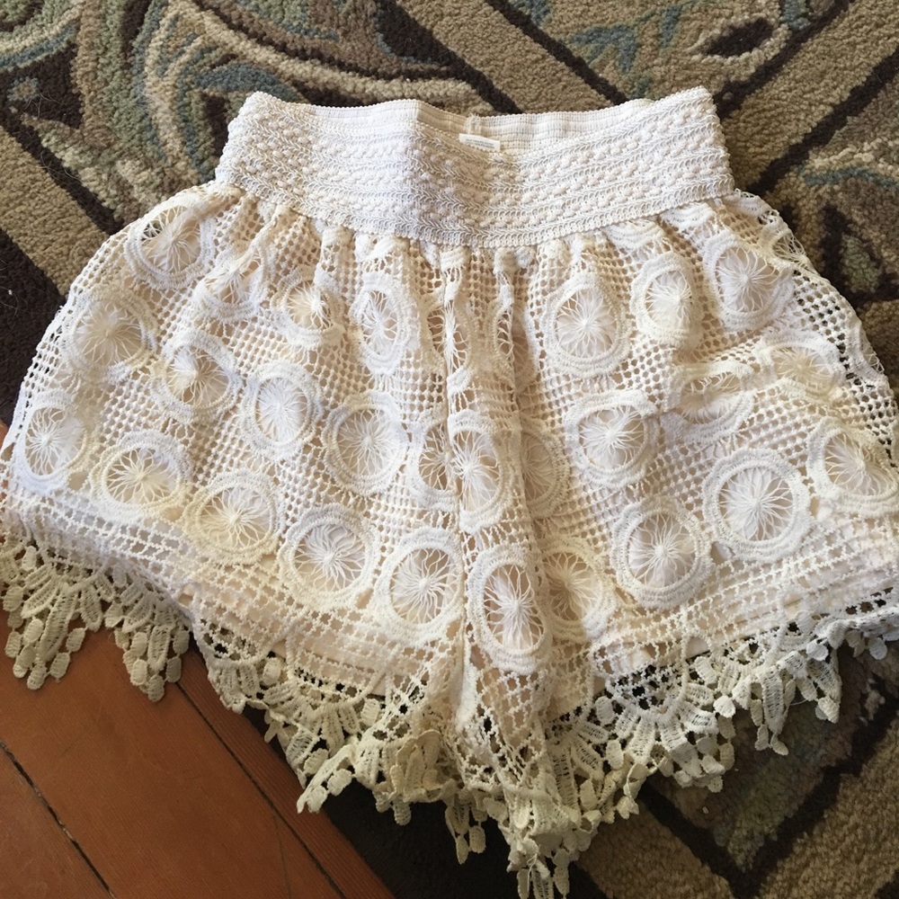 Cream colored lace shorts
