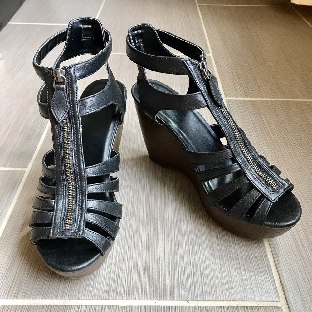 ❌DONATED❌ Leather Wedge Peep Toe Heels