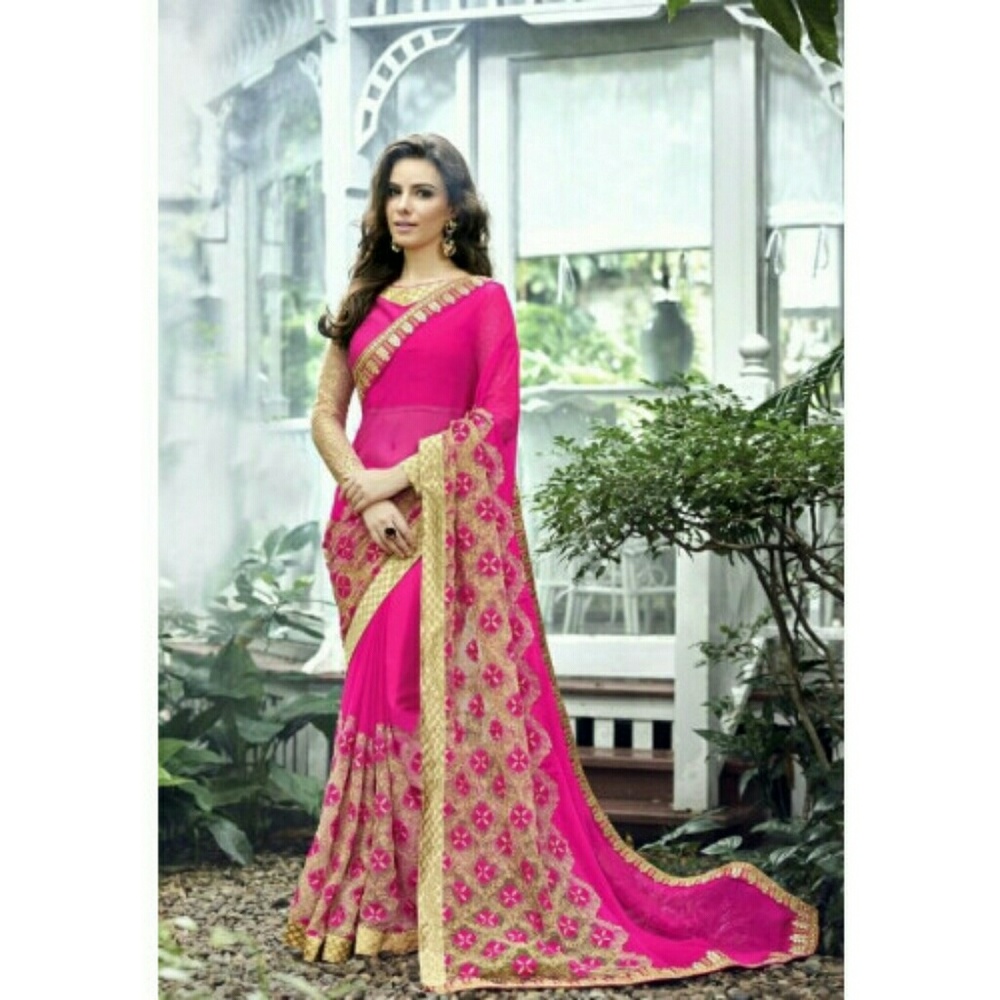 Georgette pink designer saree