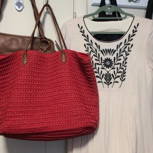 Red Straw Beach Bag