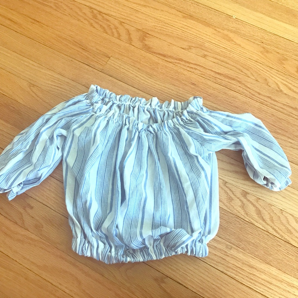 Blue and white striped off the shoulder top