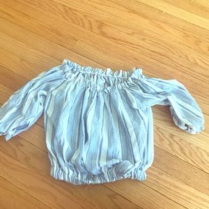 Blue and white striped off the shoulder top