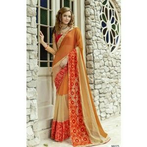 Georgette orange and creme saree