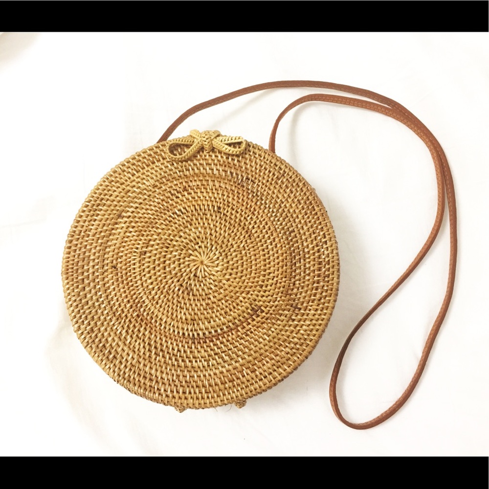 Round Rattan Bali Woven Crossbody Bag