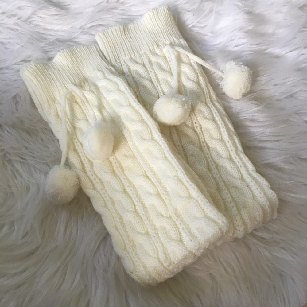 White Pom Pom Leg Warmers