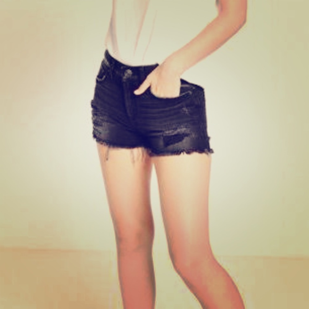 Express black destroyed high rise jean shorts