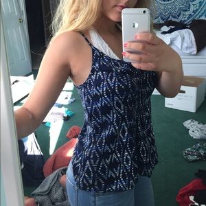 blue patterned top