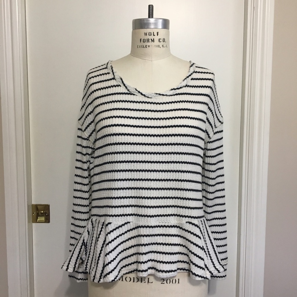 Free People Striped Waffle Top