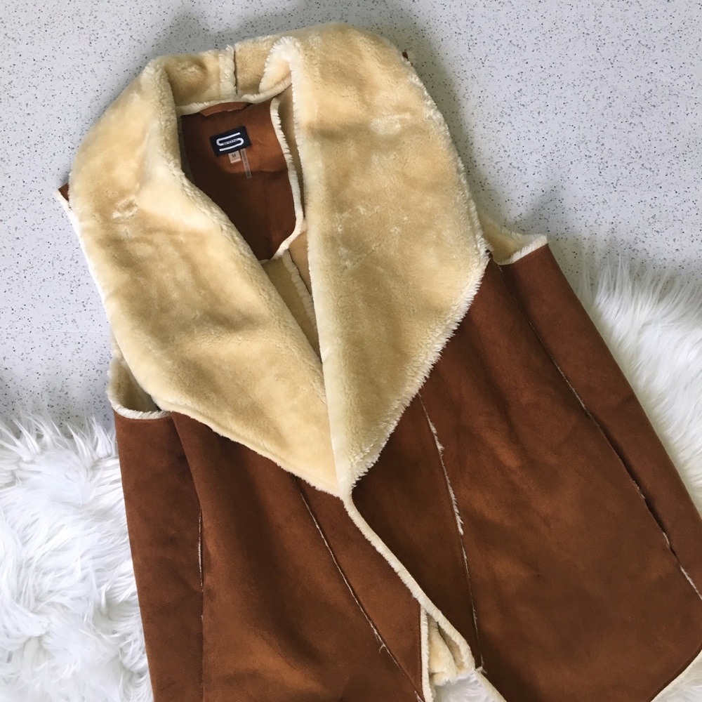 Brown Swede with Fur Lining Vest