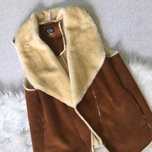Brown Swede with Fur Lining Vest
