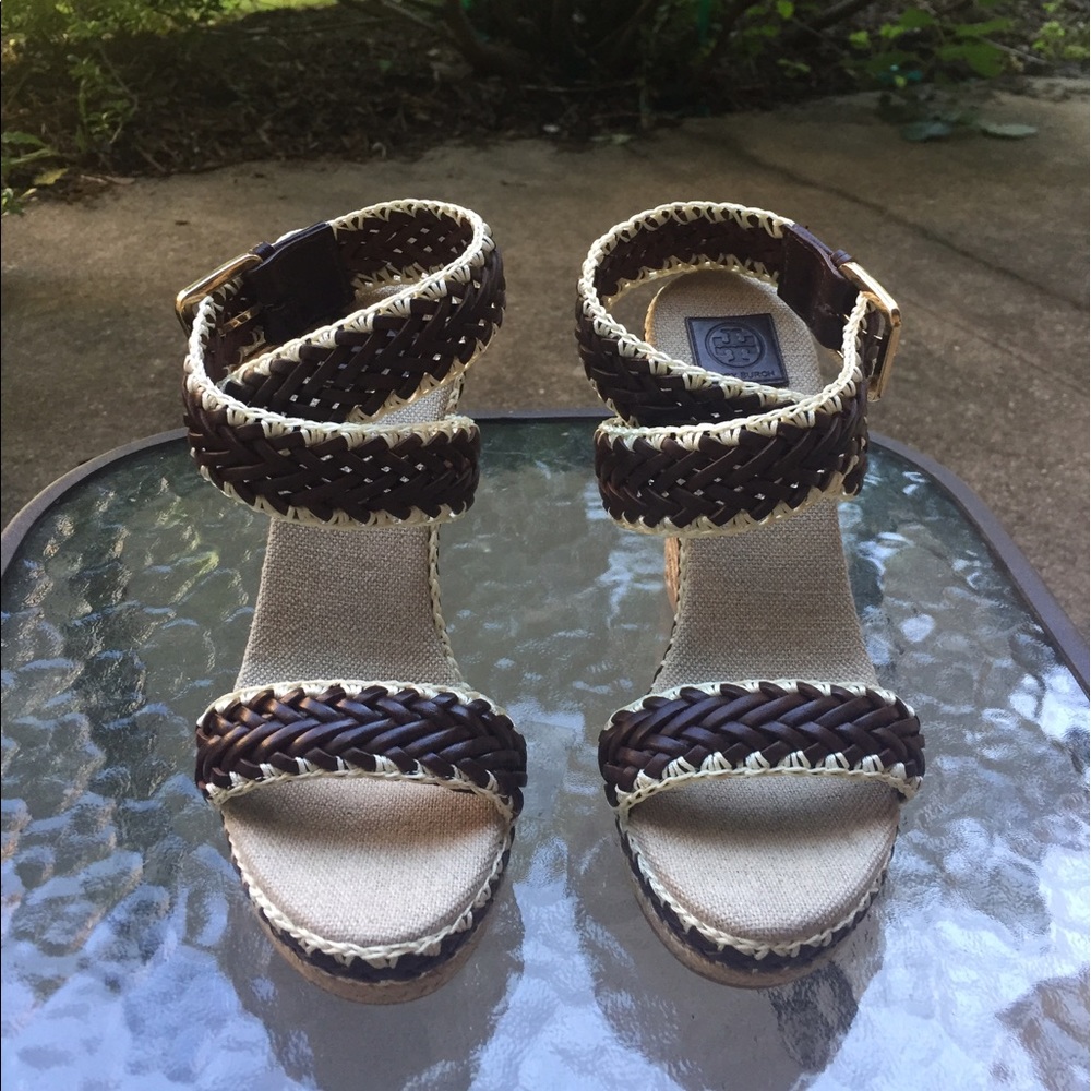 Tory Burch Lilah Wedge Espadrilles Luggage 6.5 NWT
