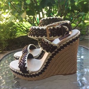 Tory Burch Lilah Wedge Espadrilles Luggage 6.5 NWT