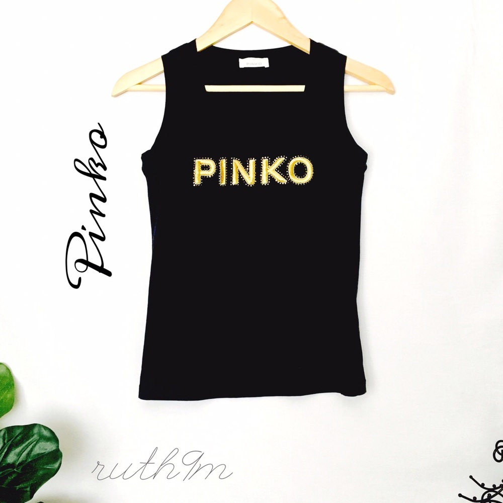 PINKO Black Logo Tank Top Sz: S