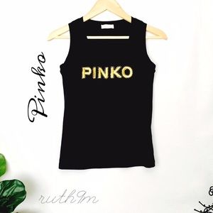 PINKO Black Logo Tank Top Sz: S