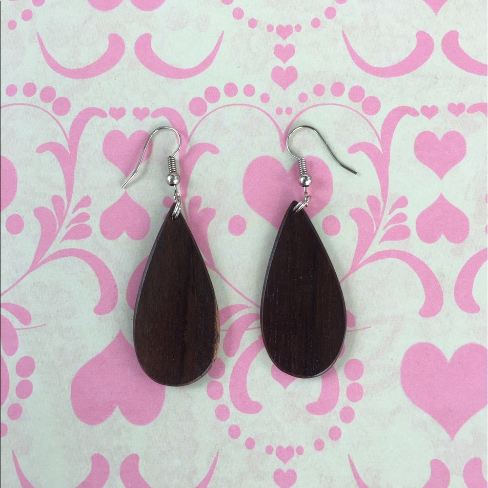 Tear Drop Wooden Earrings