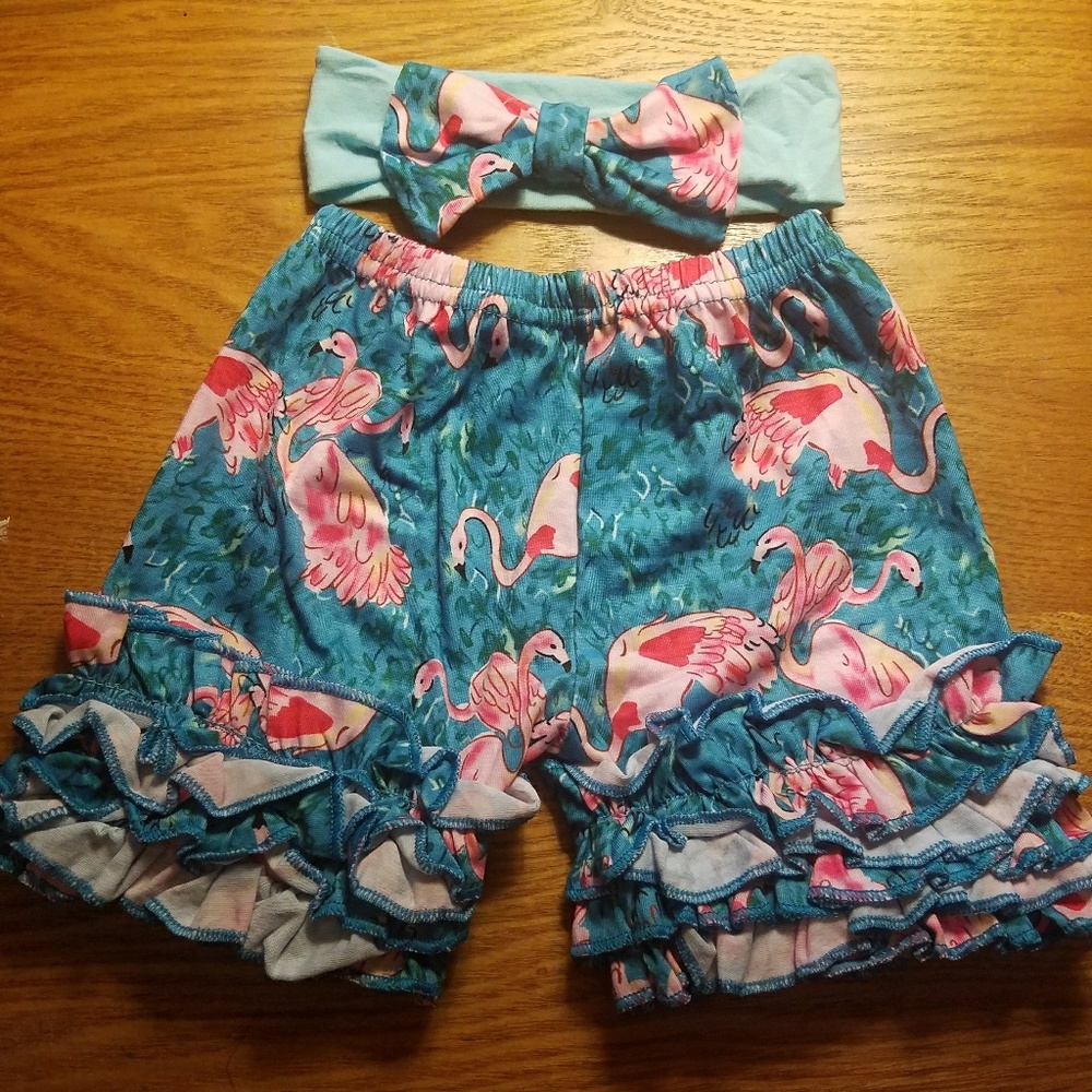 Flamingos short and headband set