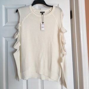white/cream sweater with cutout sleeves