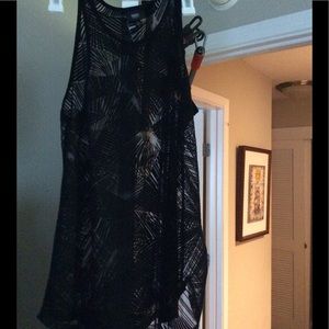 Black sheer tank top with leaf pattern