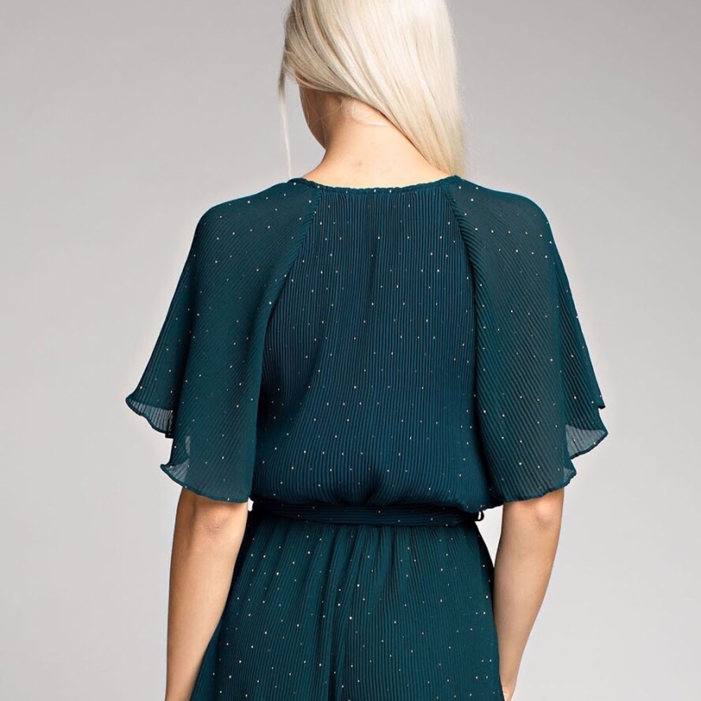 Hunter Green Gold Wrap Romper Dress Evening - Picture 4 of 8