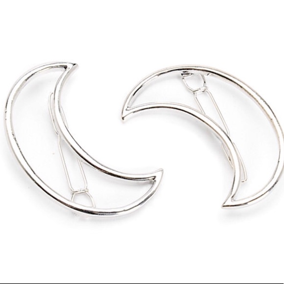 Silver Crescent Moon Hair Clips - Picture 2 of 2