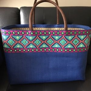 New Blue beach bag tote purse large huge straw