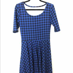 LuLaRoe Nicole Large Blue/Black Check Dress
