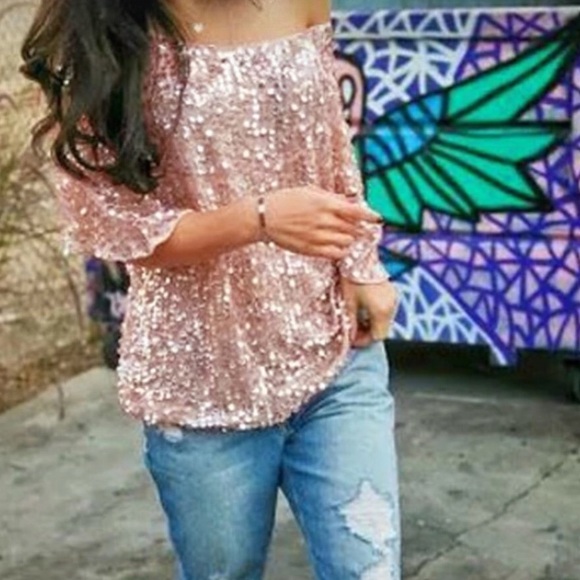 💕Arrival-Off Shoulder Sequin Glitter Top (S-XXL - Picture 2 of 5