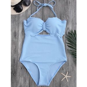 🆕NWT!! Light Blue Scalloped One-Piece Swimsuit
