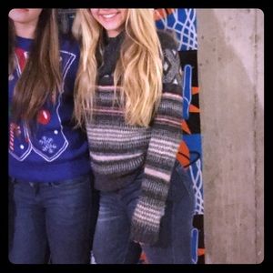 patterned cowlneck sweater