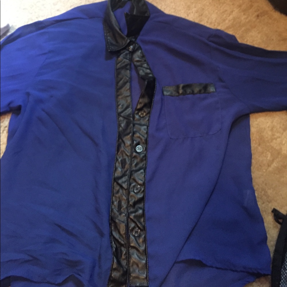 A Royal Blue & Leather Sheer Shirt