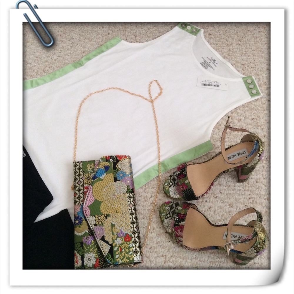 White Tank w/Green Satin Insert @ Side & Shoulders
