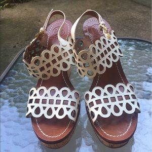 Tory Burch Perforated Cork Wedge Beige 6.5