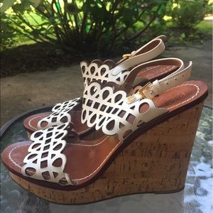 Tory Burch Perforated Cork Wedge Beige 6.5