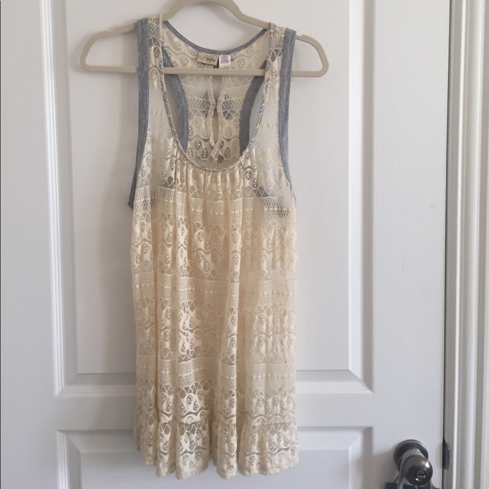 Lace and grey cotton top.