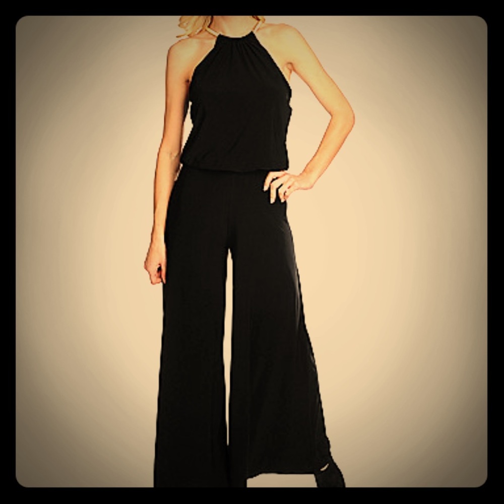 Plus size 2X Wide leg jumpsuit w/gold halter neck