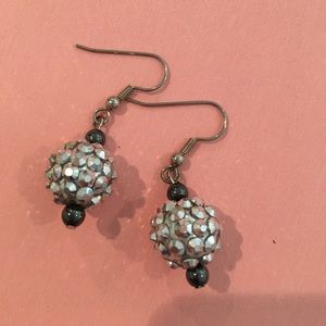 "DISCO" Ball Dangle Drop Earrings with GREY PEARLS