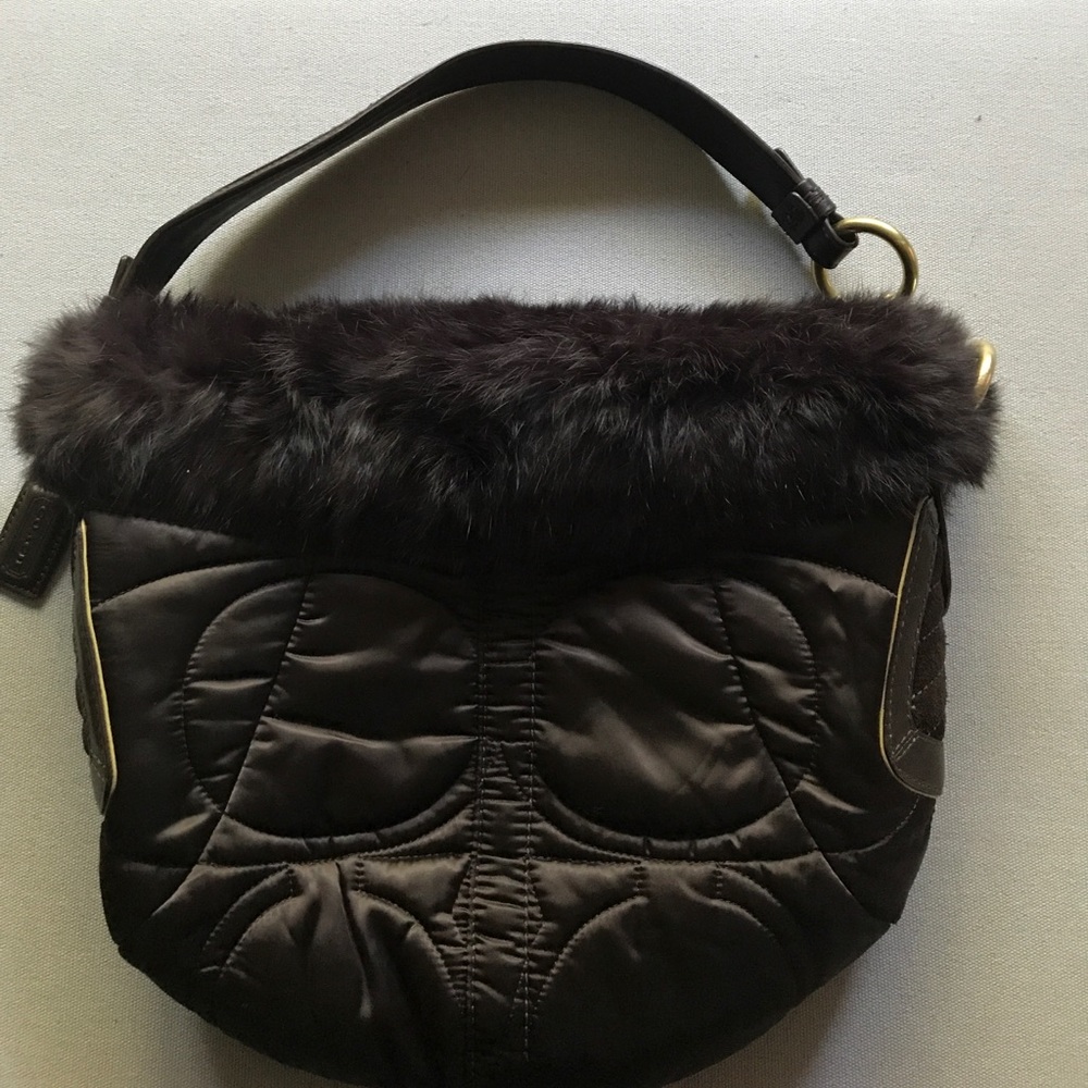 Coach Quilted Nylon w/leather & rabbit fur bag